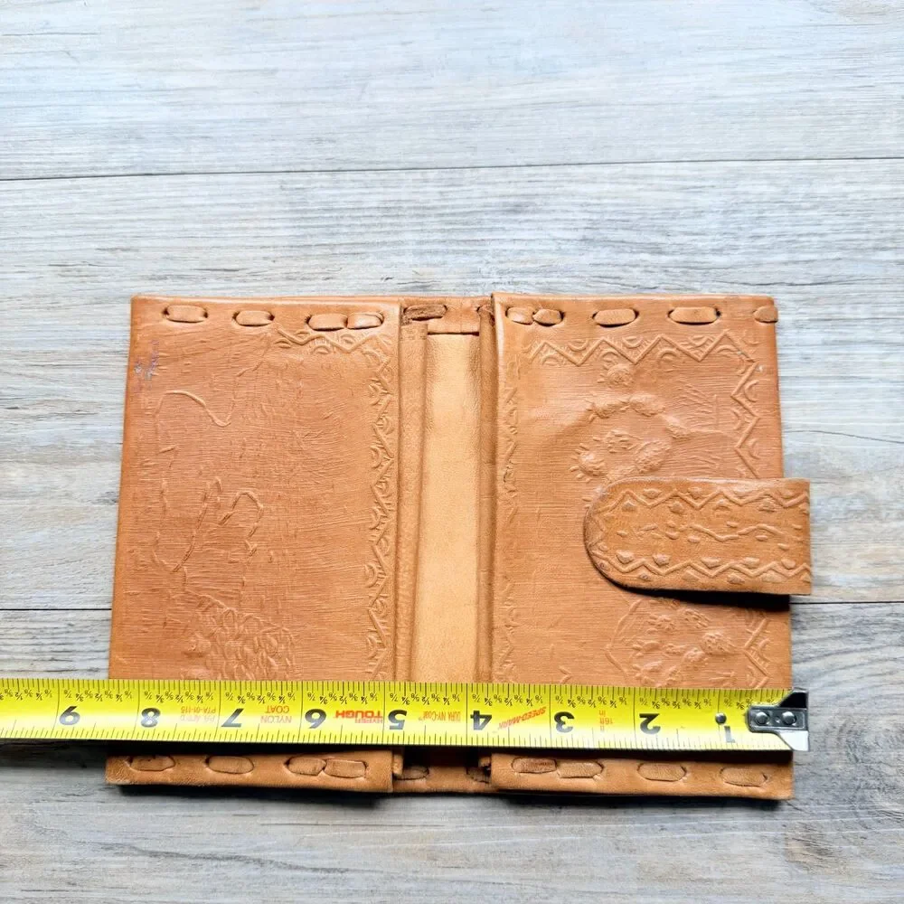 Vintage Tooled Leather Wallet Western Horse Cowboy Tan Bifold Snap Closure